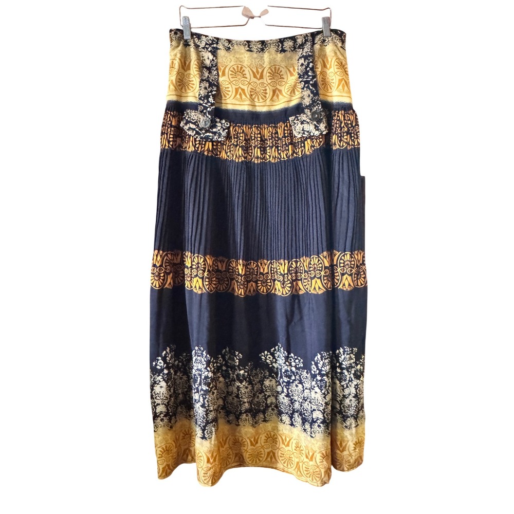 Extraordinary Fashion Maxi Skirt 34 Black Yellow Pleated Boho Geometric Hippie